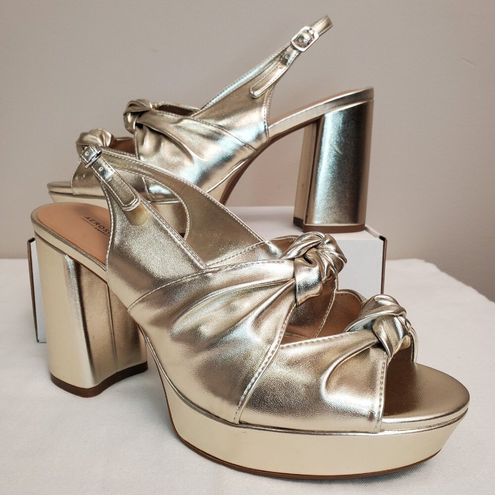 AEROSOLES Metallic Gold Knot Platform Slingback Heels